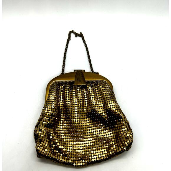 Vintage Whiting And Davis Purse Gold Mesh Art Deco Handbag Clutch Evening Bag US - Picture 1 of 8